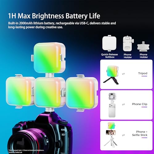 Leekai P6 RGB Video Light, Magnetic Portable Photography Lighting with Clip for Phone/Laptop, CRI 95+ 2500K-9000K, 2000mAh Rechargeable LED Camera Light for YouTube TikTok Zoom Meetings - color: White