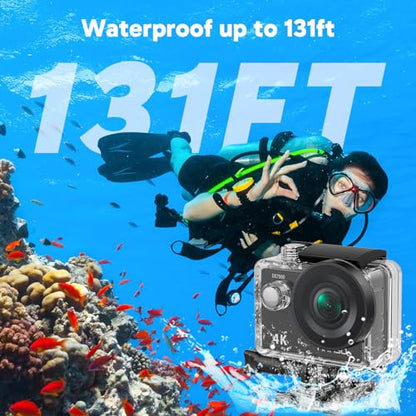 AKASO EK7000 4K30FPS 20MP WiFi Action Camera with 64GB MicroSD Memory Card Bundle EIS Ultra HD 131FT Waterproof Underwater Camera Remote Control 4X Zoom Support External Microphone Black - color: Deep Black