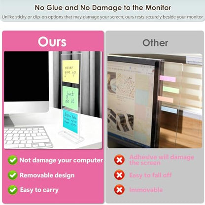 2PCS Removable Monitor Memo Board Sticky Note Holder for Computer Screen Clear Message Board for Office Desk Accessories Acrylic Monitor Side Panel for Home