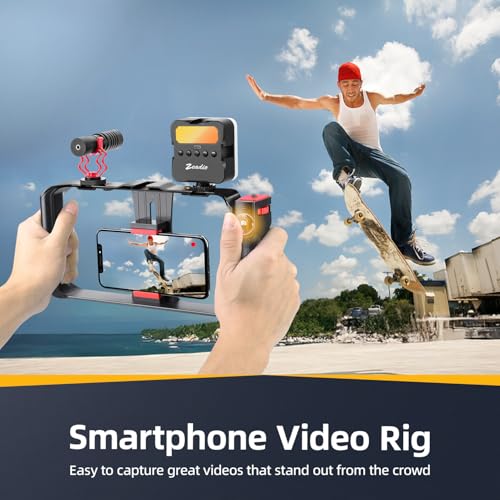 Zeadio All-in-One Smartphone Video Rig Kit, Variable Phone Cage Rig with RGB Video Light, Shotgun Microphone, Universal Video Stabilizer for iPhone/Android Filmmaking Vlogging YouTube TikTok etc - style: Pro Kit