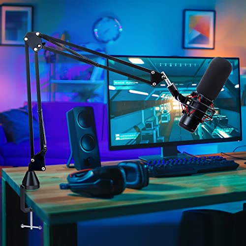 YOUSHARES Wall Mount QuadCast Boom Arm Stand with Mic Windscreen and Table Mount Clamp, Mic Stands and Holders Compatible with HyperX QuadCast S Microphone - color: Stand with wall clamp and table clamp