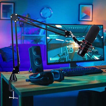 YOUSHARES Wall Mount QuadCast Boom Arm Stand with Mic Windscreen and Table Mount Clamp, Mic Stands and Holders Compatible with HyperX QuadCast S Microphone - color: Stand with wall clamp and table clamp