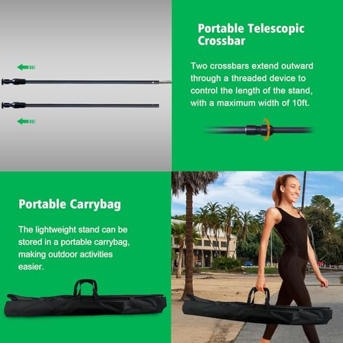 2-in-1 Green Backdrop Stand Kit - 8.5x12 ft Green Backdrop with 10x8.5ft Portable Photography Stand for Video Streaming,Zoom Meetings,Parties,Anti-Wrinkle Polyester Fabric - size: 10' (W) x 8.5' (H)