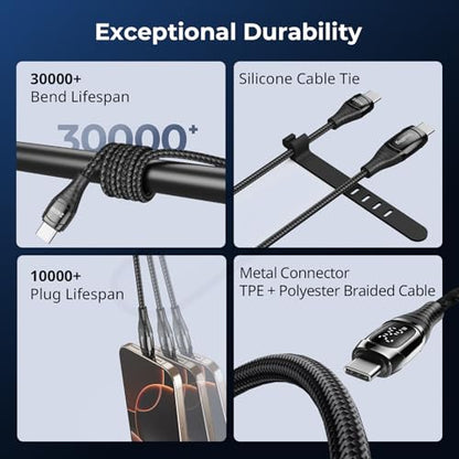 SMALLRIG 240W USB C to USB C Cable (3.28ft), PD 3.1 240W Fast Charging Cable with LED Dislpaly V Mount Battery, for Anker Charger, for iPhone 17, for Samsung S23, for MacBook Pro - style: With Display