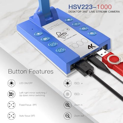 TreasLin Document Camera,10MP USB Document Camera for Teachers, Overhead Camera Remote Learning, Classroom Presentations, Art Classes Online Teaching with Multi Angle Rotation Adjustment LED Light - size: 10MP blue
