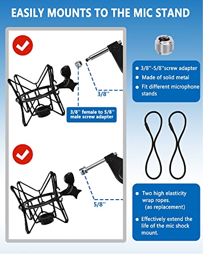 SUUNTOK Microphone Shock Mount Universal Mic Holder Spider Recording Mic Shockmount Stand Compatible with Many Condenser Mics Like Rode NT1-A NT2-A Procaster AT2020 MXL 990 770 U87 (Black) - style: Black Compatible with AT2020