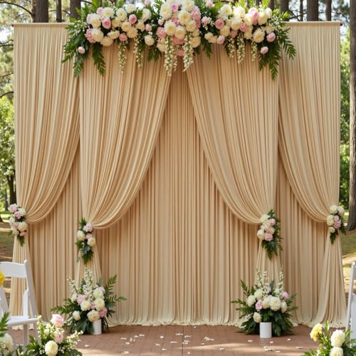 10ft x 15ft Champagne Backdrop Curtain for Wedding Party 2 Panels 5x15ft Wrinkle Free Silky Polyester Backdrop Drapes Fabric for Birthday Baby Shower Graduation Photography Stage Background Decor - color: Champagne, size: 10ft x 15ft (W5' x H15', 2panels)