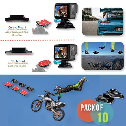 Helmet Mount Adhesive Sticky Pads for GoPro Hero 13 12 11 10 9 8 MAX Go Pro 7 6 5 4 3 2 1 Session Insta 360 DJI Osmo Campark SJCAM AKASO Action Cameras Buckle Mounts Adapter Accessories Mounting Kit