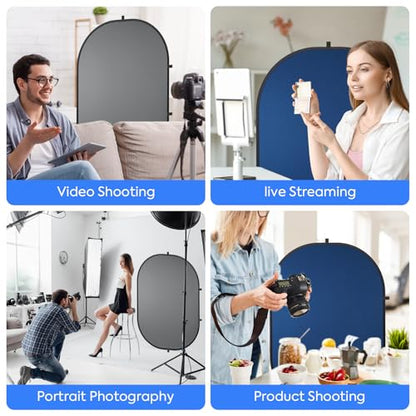 Blue Gray Pop up Backdrop 5x6.5ft/1.5x2m, Self-Tape Photography Backdrops with Carry Bag Collapsible Portable Background for Auditions Photoshoot TikTok YouTube Video Live Streaming - size: 5 x 6.5 ft