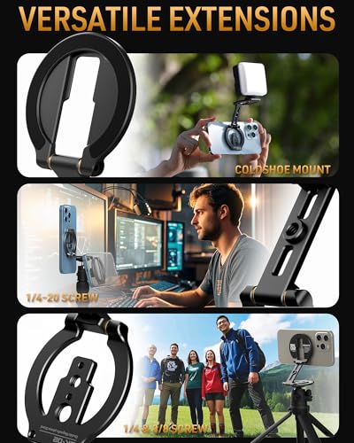 MOSENVKA Dual Magnetic Phone Stand Holder Double Magnetic Phone Holder Ultrathin Foldable 1/4" Screw Tripod Mount for iPhone 16 15 14 13 12 Pro Max Plus Gym Magnet Phone Stand (Black)