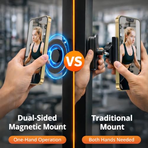 Magnetic Phone Holder for Gym, 360° Rotation Adjustable Strong Magnets, Gym Accessories, Phone Mount to Metal Surfaces, Gym Essentials for Men and Women
