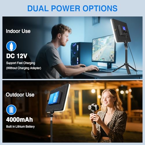 Unicucp Led Video Light Panel Light with Extendable Tripod, 4000mAh Rechargeable Camera Lighting, 2500K-8500K Photo Light for Outdoor Indoor Photography Live Streaming Zoom Calls Video Recording