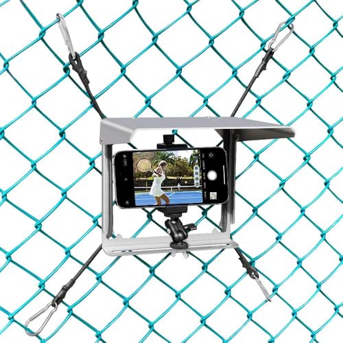 Cell Phone Fence Mount with Shade, Phones Holder Mounting Kit for iPhone, Mevo Start, GoPro and Other Action Cameras, for Recording Baseball, Hockey, Softball and Tennis Games (Silver) - color: Silver