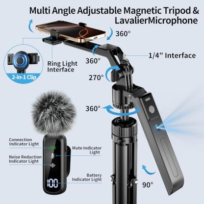 yAyusi Magnetic Vlogging Kit for iPhone/Android, 71" Auto Face Tracking Tripod for iPhone with Light, Magnetic Microphone/Remote Control, Content Creator Essentials Starter Kit for TikTok and YouTube