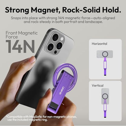 ULANZI MA60 Magnetic Phone Tripod Stand for iPhone - Aluminium Smartphone Mini Tripod Pocket Cell Phone Stand Strong Magnet Quick Mount Compatible with iPhone 16 15 14 13 14 Series, Purple - color: Purple