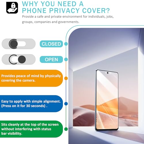 Front Camera Cover Compatible for Android Phones/Pixel/Galaxy/iPad - Webcam Blocker for Single Front Camera, Privacy Slider Protects Your Phone Security-Black - color: Black