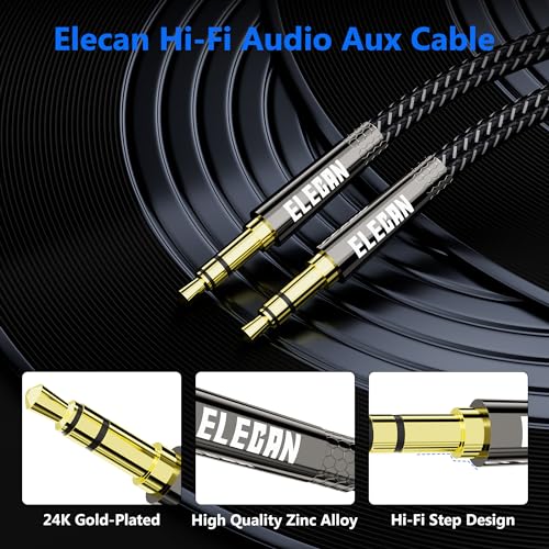 Elecan 3.5mm AUX Cable 0.6 Ft/2 Pack (Hi-Fi Sound-Zinc Alloy Case-OD 3.5MM-Ultra Slim&Soft) Short Auxiliary Stereo Audio Cable Braided 1/8 inch 3.5 mm AUX Cord for Headphone, Home Stereo,Speaker,Phone - size: 0.6FT-2PK, style: Straight to Straight
