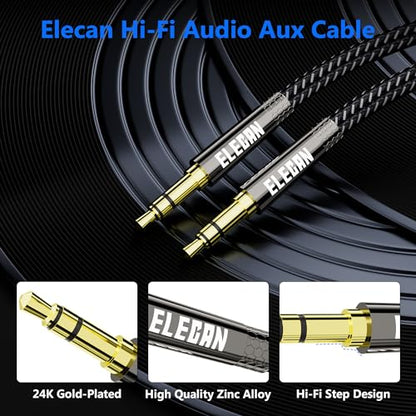 Elecan 3.5mm AUX Cable 4 Ft/2 Pack (Hi-Fi Sound-Zinc Alloy Case-OD 3.5MM-Ultra Slim&Soft) Auxiliary Stereo Audio Cable Braided 1/8 inch 3.5 mm AUX Cord for Headphones,Car,Home Stereos, Speaker,Phones - size: 4FT-2PK, style: Straight to Straight