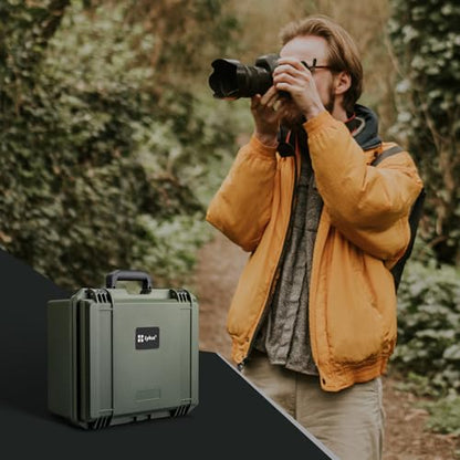 Lykus PVC1 Waterproof Hard Camera Case with Padded Dividers for Cameras, Lenses, Dual DJI Mavic/Air/Mini/Flip drones - color: Green PVC1