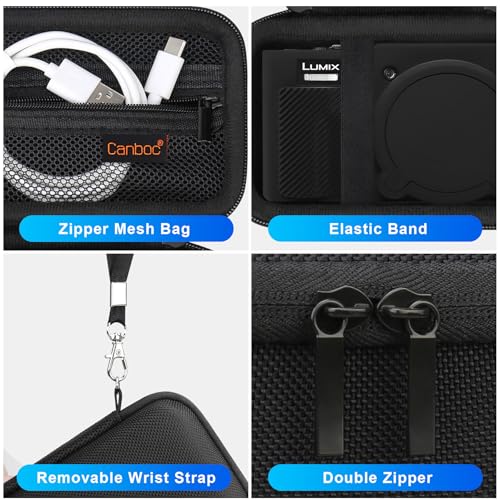 Canboc Case for Panasonic LUMIX ZS99 Point and Shoot Camera, Hard Carrying Case + ZS99/ TZ99 Soft Silicone Protective Cover with Removable Lens Cover, Black (Case Only) - color: Black