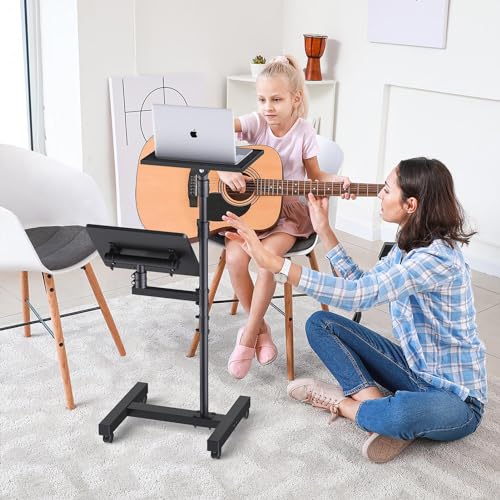 Facilife 2 Shelves Projector Stand Tripod, Height Adjustable Max 64", Mobile Laptop Cart on Wheels Projector Tripod Stand, Overbed Table with Wheels, Rolling Laptop Floor Stand for Couch