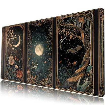 Celestial Lunar Nature Tarot Card Desk Mat 31.5''X15.7'' Dark Green Desk Pad Moon Botanical Floral Large Mouse Pad Extended Gaming Mousepad XXL Keyboard Mouse Mat for Computer Laptop Gamers - color: Celestial Lunar Nature