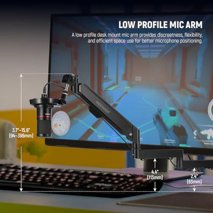 Neewer Low Profile Mic Arm Desk Mount, 360° Swivel Boom Arm with Pneumatic Damping Adjustable, Cable Management, Compatible with Shure MV7 SM7B Blue Yeti Gaming Streaming Podcast Microphone, MS002 - style: MS002