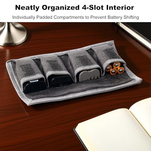 Camera Battery Case Pouch Holder Storage Organizer Bag for AA/AAA Batteries Lithium Ion Cells and 4 Keeper Slots Fits LP-E6 EN-EL15 NP-FW50 NP-F550 and More Compact Travel Cases (Gray)