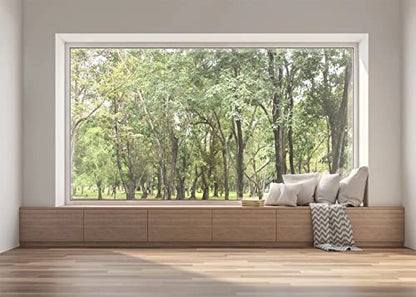 BELECO 9x6ft Fabric Modern Living Room Backdrop House Interior Window Scenery Green Forest Trees Nature Background Wallpaper Home Office Zoom Meeting Video Conference Backdrop Photo Studio Props - size: 9x6FT