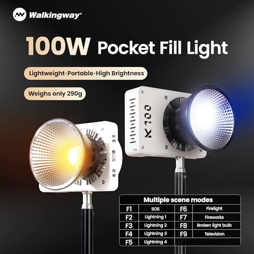 Walking Way 100W Led Video Camera Light Kit, 2800K-6800K Bi-Color Continuous Output Lighting for Photography, Cob Camera Lights with LED Screen 3 Powering, for Film Making, Photography Studio, White - color: White