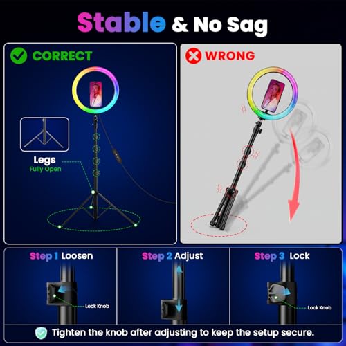 PEYOU 12" Selfie Ring Light with 73" Extendable Tripod Stand and Phone Holder, 38 Color Modes Dimmable RGB Ring Light,3-in-1 Desk & Floor Use for iPhone, Makeup, TikTok, YouTube, Live Streaming