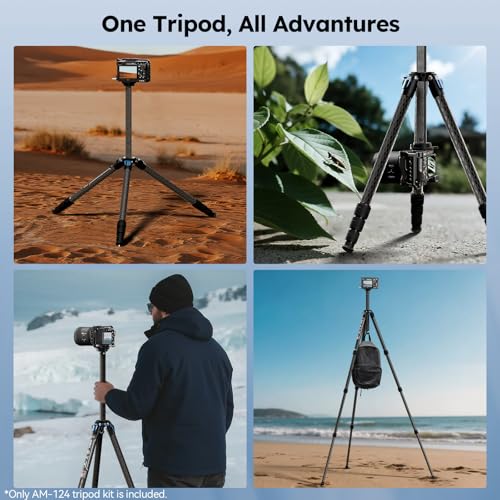 SIRUI AM-124 Carbon Fiber Tripod with Triangular Center Column, 62.6" Compact Travel Tripod for Camera, 4 Sections, Waterproof Twist Lock, Load 26.5lbs - size: 62.6 inches