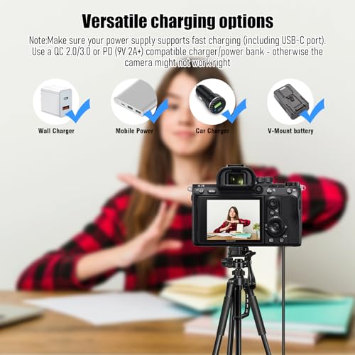 USB C to NP-FZ100 Dummy Battery Compatible with Sony NP-FZ100 Battery for FX3, A7S III, A7 IV, A7 III, A7R III, A7R IV, A7R V, A7C II, A7CR, A1, A9, A9 II, A6600, A6700, FX30, ZV-E1, ZV-E10 II