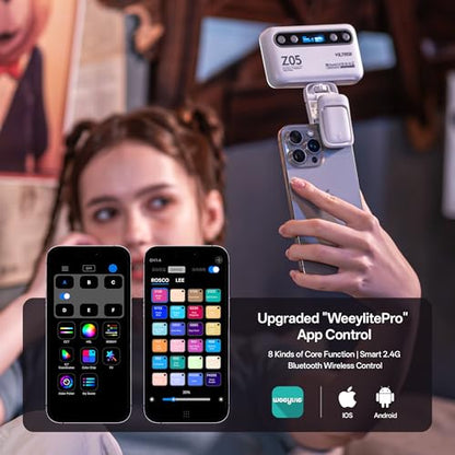 Viltrox Z05 RGB Video Light Portable LED Selfie Light with Clip for Phone Camera Laptop Tripod, 2000mAh USB-C CRI＞97 2800-6800K App Control Dimmable for Photography TikTok YouTube Vlog Live Streaming