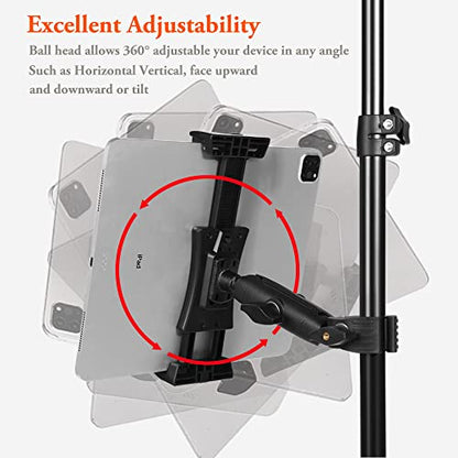 Ipad Holder for Mic Stand, Tablet Phone Holder Micophone Music Stand Mount Adjustable Rotatabe with Super Handle Clamp for iPad Pro 12.9 Air Mini, Android, 4 to 13.5inch iPhones and Tablets