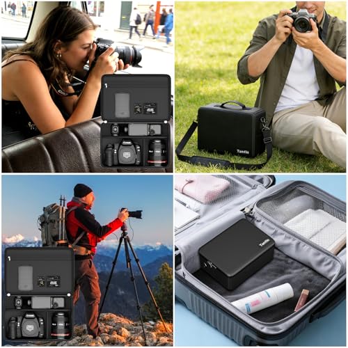 Tamfile Camera Bag for Canon/Sony/Nikon/Mirrorless/DSLR, Black | Compatible with Lens and Tripod, 4 Dividers, Water-Resistant Zipper, Fireproof Portable Travel Hard Case, Shoulder Strap