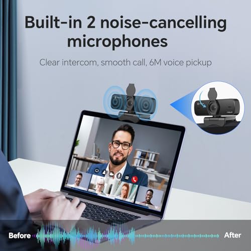 2.5K Webcam for PC, Auto Focus, Privacy Cover, Tripod Stand, Professional Webcam with Microphone for Conferencing and Streaming