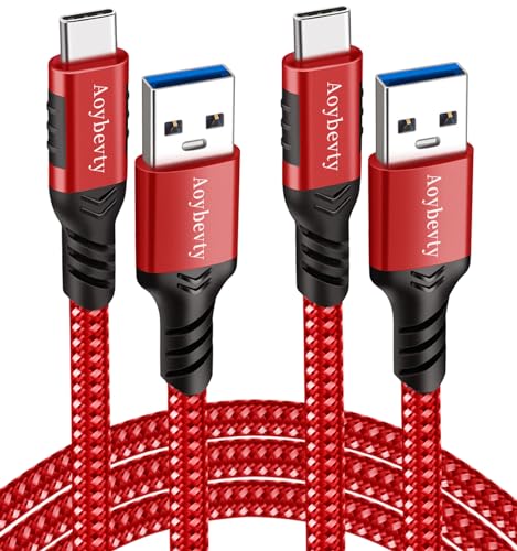 USB A to USB C Cable 2 Pack 10ft (Red), 10Gbps Data Transfer and 60W 3A Fast Charging Cable, USB C 3.1/3.2 Cable for Samsung Galaxy S22 S21 S20 S10 iPad Pro and Other Type A to C Devices - color: Red, size: 10FT+10FT