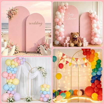 2 Pack Arch Backdrop Stand and Cover Set (7.2FT/6FT), Balloon Arch Stand, Metal Background Arch Stand, Backdrop Arch Frame, Wedding Arch for Backdrop (Pink Cover) - color: Arch with Pink Cover-(7.2FT/6FT)