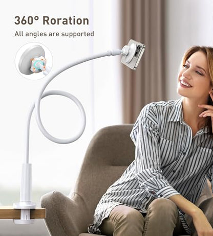 Magnetic Gooseneck Phone Holder Mount for iPhone 17/16/15/14/13/12 - Magnetic Stand Tabletop Clamp 360°Rotation Adjustable for Office/Home Compatible with iPhone 17 16 15 14 13 12 Mini Plus Pro Max - style: Mount + White