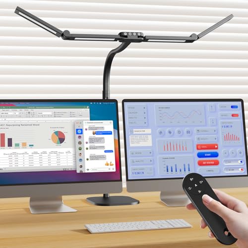Omorepa 4 Light Bar Design Goose-Neck Architect Desk Lamp with Base,24W Bright Led Tall Overhead Desk Light for Home Office,Eye Care Reading Table Light for Desktop Working,Drafting,Reading