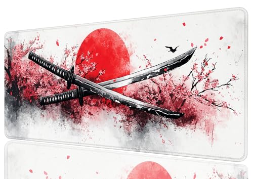 Japanese Cherry Blossoms Desk Mat Gaming Desk Pad Large Mouse Keyboard Pad Black and White Desktop Mats Computer Keyboard Pad Mouse Mat Laptop Mat Office Home Decor 31.5" x 11.8" - color: Japanese Cherry Blossoms, size: 31.5L x 11.8W inches