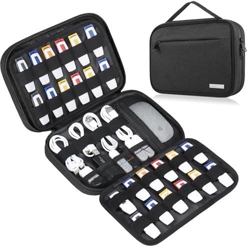 Lacdo USB Flash Drive Case Thumb Drive Holder Case Organizer Portable Electronic Accessories Storage Bag for SanDisk/SamData/Samsung USB Flash Drives Jump Drive Memory Stick, SD Card, Cables, Black - color: Black