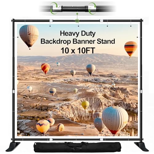 FUDESY 10x10 ft Backdrop Banner Stand, Heavy Duty Adjustable Background Kit With Carrying Bag, Step and Repeat Photography Frame for Trade Show Display Photo Booth Parties - size: 10x10ft