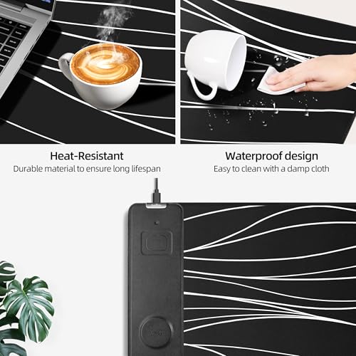 Mouse Pad with Wireless Charging, Gaming Mouse Pad with Ultra-Smooth Surface, Large XXL Desk Mat, Non-Slip Mouse Mat, Waterproof Computer Keyboard Pad for Desk, Office, 800x400x4MM, Black and Line - color: Black and Line - 31.5"x15.7"