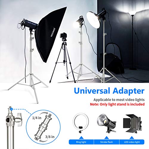 NEEWER 118"/3m Stainless Steel Light Stand, Spring Cushioned Heavy Duty Photography Tripod with 1/4" to 3/8" Universal Screw Adapter for Strobe, LED Video Light, Ringlight, Monolight, Softbox - style: ST-300SS