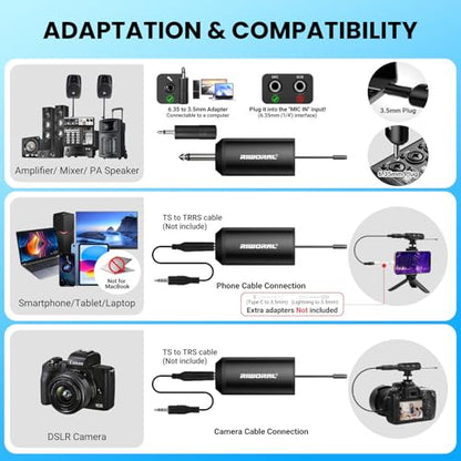 UHF Dual Channel Wireless Lavalier Microphone System-2 Bodypack Transmitters with Headset & Lapel Mics, Rechargeable Receiver, Echo Function,50m/164ft Range 1/4" Output for Recording Karaoke Teaching