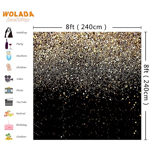 Black and Gold Backdrop Golden Glitter Backdrop for Photography Wedding Birthday Baby Shower Party Photo Studio 8x8FT 11176 - color: Gold, size: 8x8FT