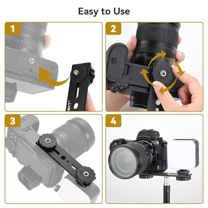 UTEBIT 5 inch Flash Bracket, 2 Pack Long Dual Camera Bracket Mount, Black | Flash Bracket Extension Bar with 1/4" Hot Shoe, Straight Flash Mount 1/4-3/8 Thread Hole Tripod Mount for Camera/LED Light - size: 5 Inch