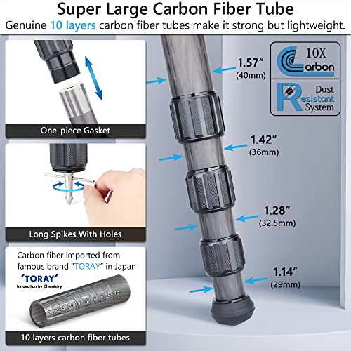 Carbon Fiber Tripod Heavy Duty Bowl Tripod ARTCISE AS90C Ultra Stable Carbon Stand with 75mm Bowl and Adapter 10 Layers Carbon Fiber 40mm Leg Tube Max Load 88 Lbs/40kg